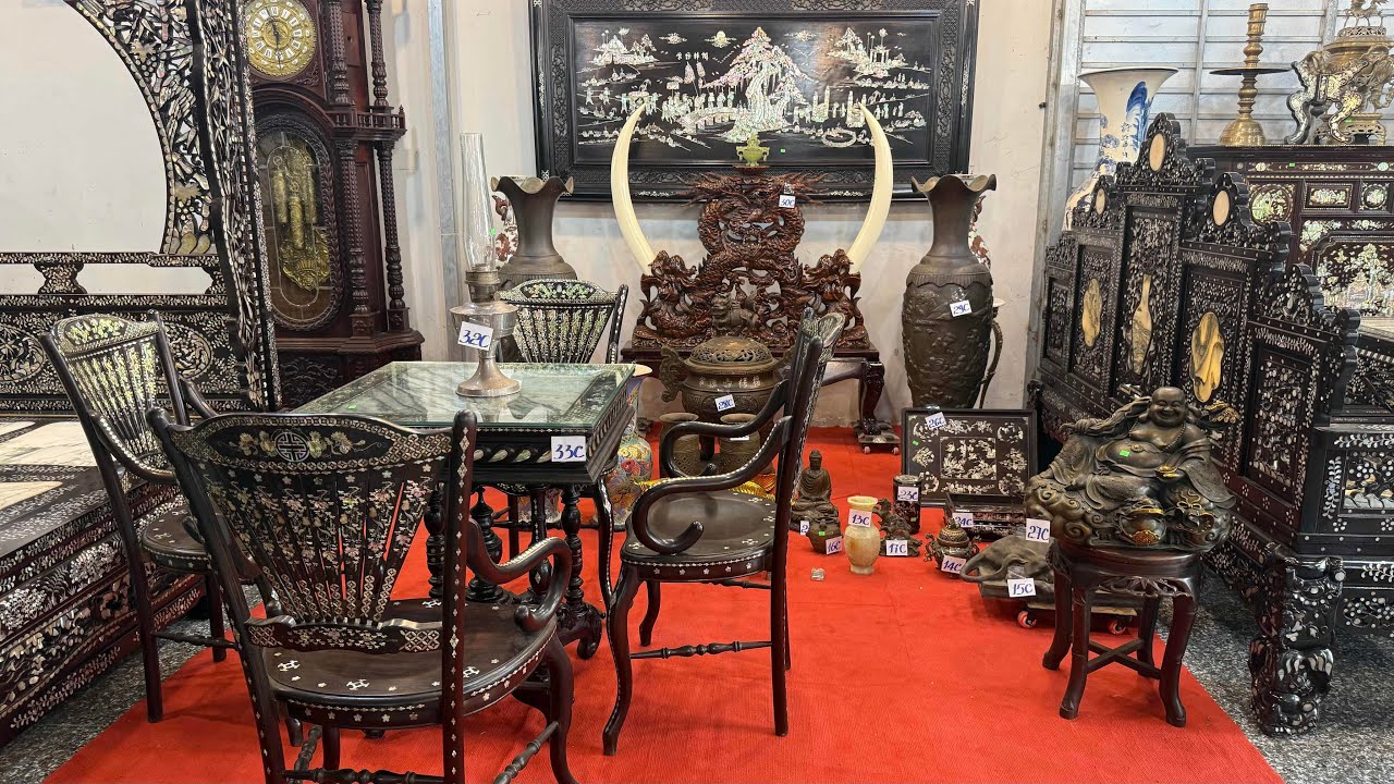 3/2/2026/ Bộ bàn ghế quạt, Cặp bình đồng xưa, bình phong càng #0707074844 