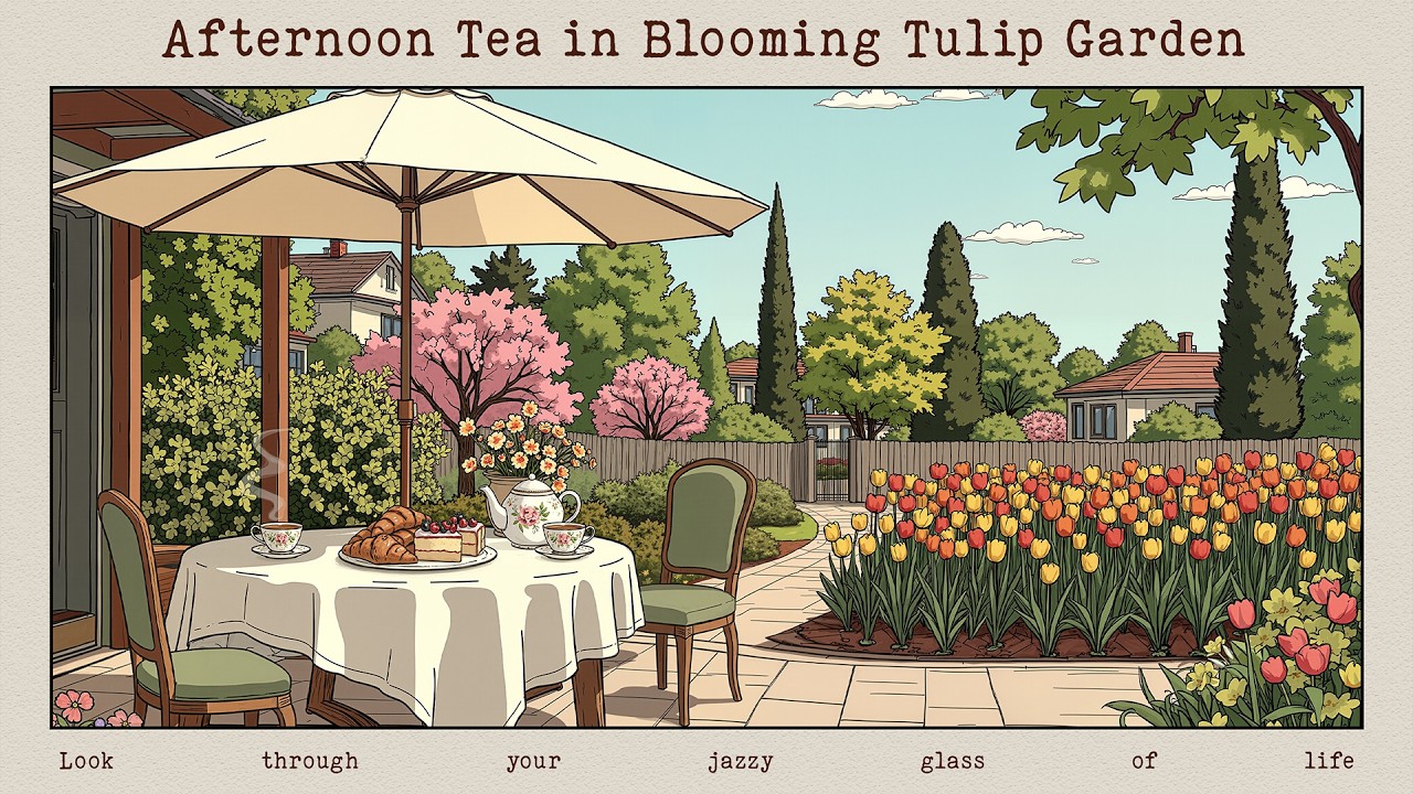 afternoon jazz tea in blossoming tulip garden 🌷