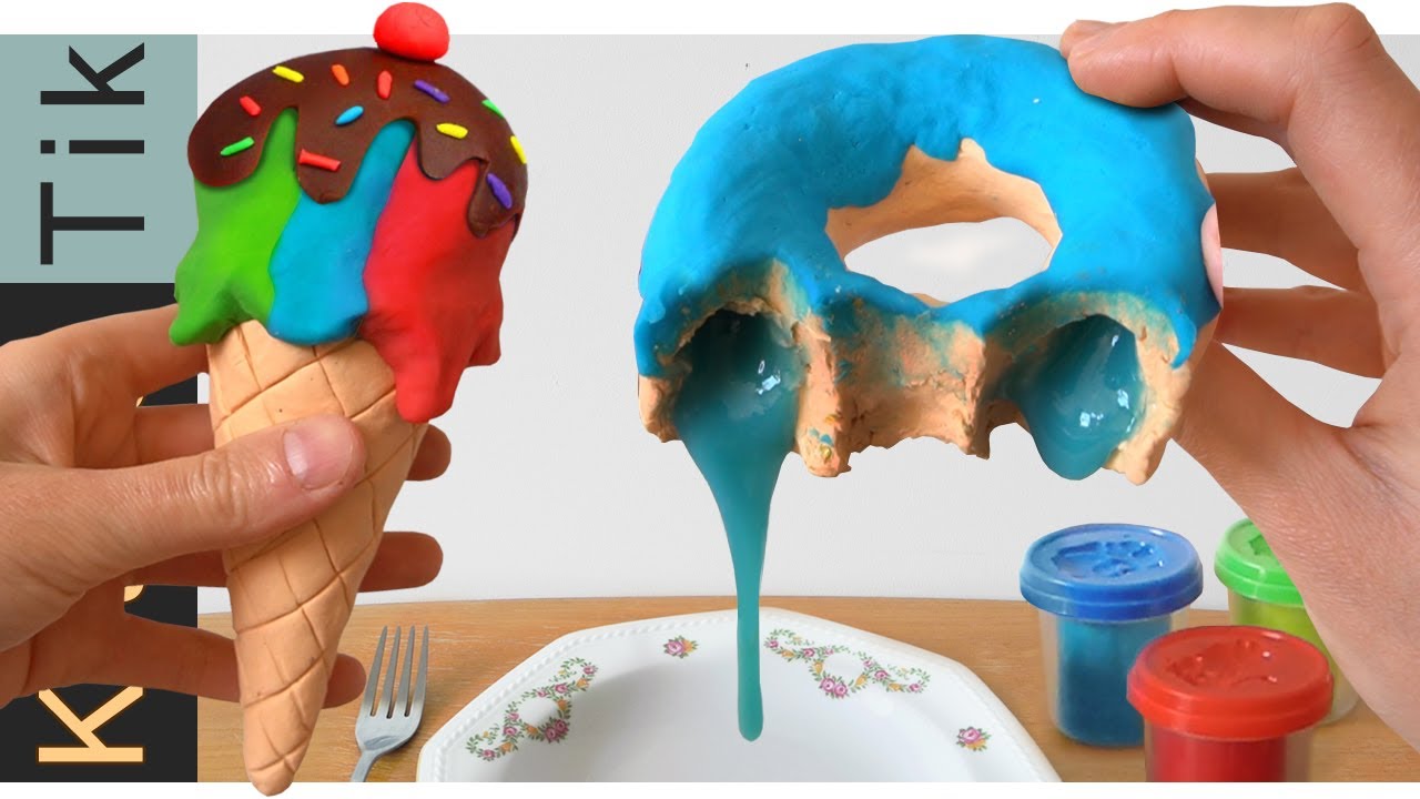 PLAY-DOH desserts for lunch!  - klunatik - 粘土, пластилин, p&acirc;te &agrave; modeler mangeant, 橡皮泥