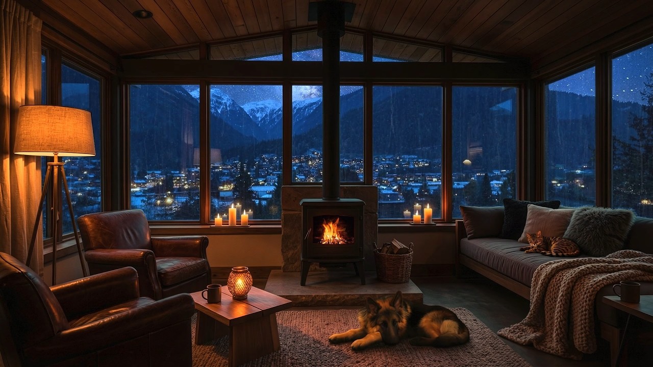 Thunderstorm & Rain: Safe in a Log Cabin with Books, Candles, Fireplace and Sleeping Pets