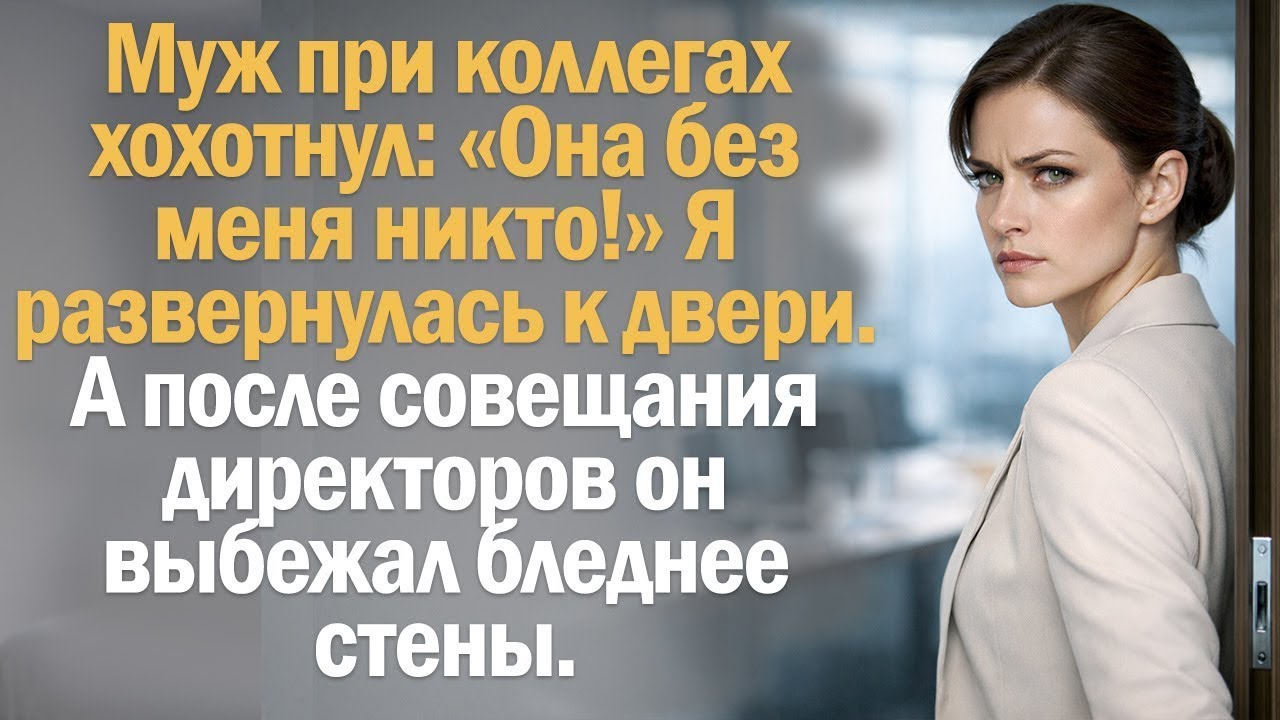 Муж при коллегах хохотнул- «Она без меня никто!» Я развернулась к двери. А после совещания....