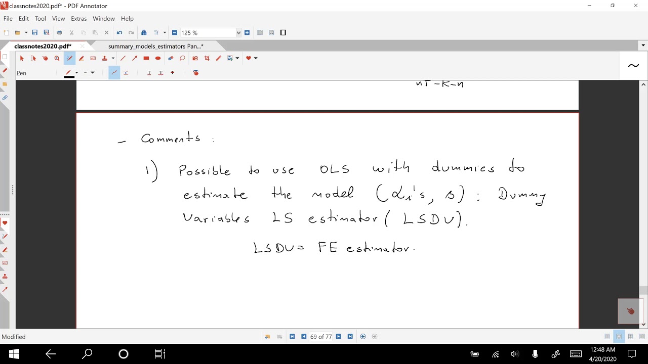 Panel Data: Fixed Effects Estimator for the Fixed Effects Model