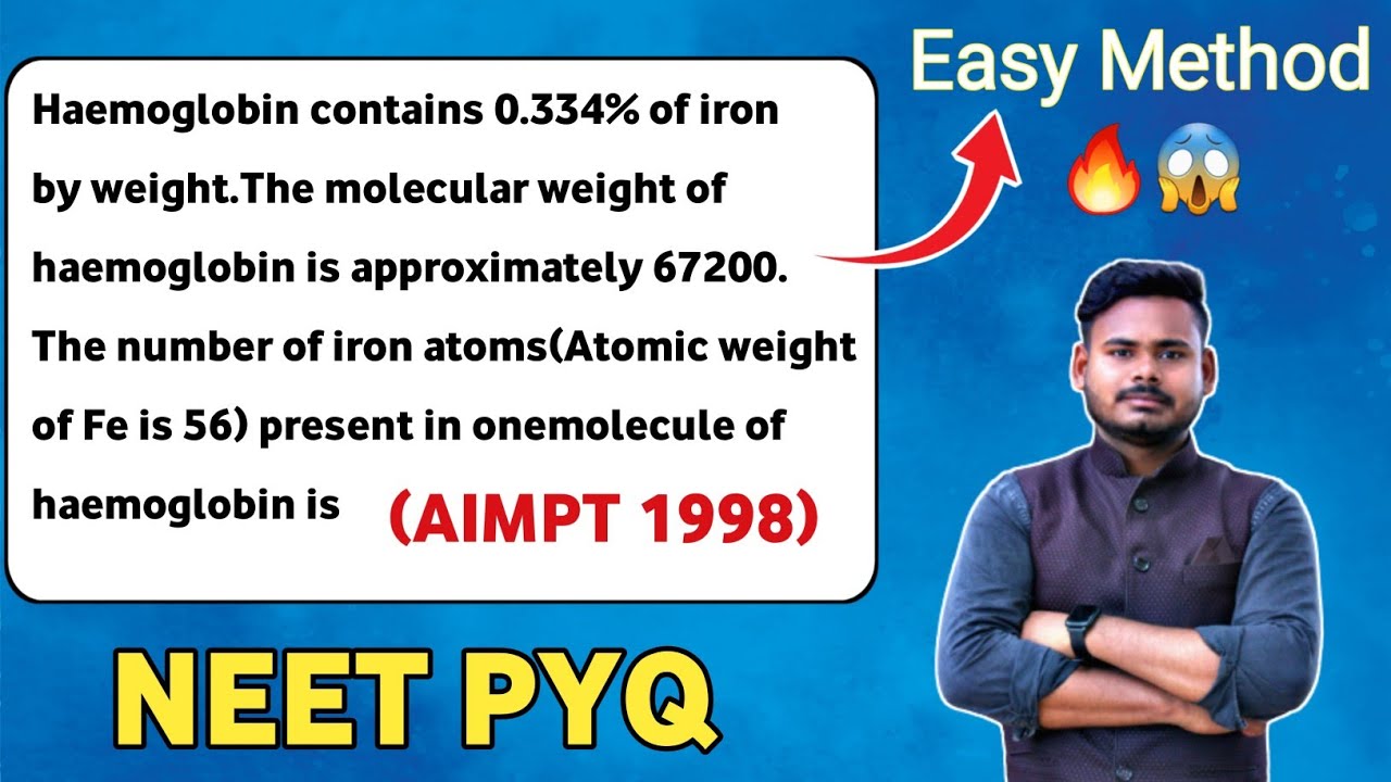 Haemoglobin contains 0.334% of iron by weight.The molecular weight of haemoglobin is approximately