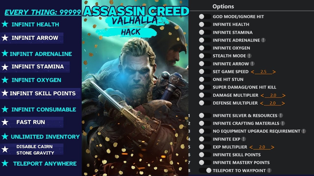 Unlimited health | invisible | Teleport | God mode  | Assassins creed Valhalla Cheat table
