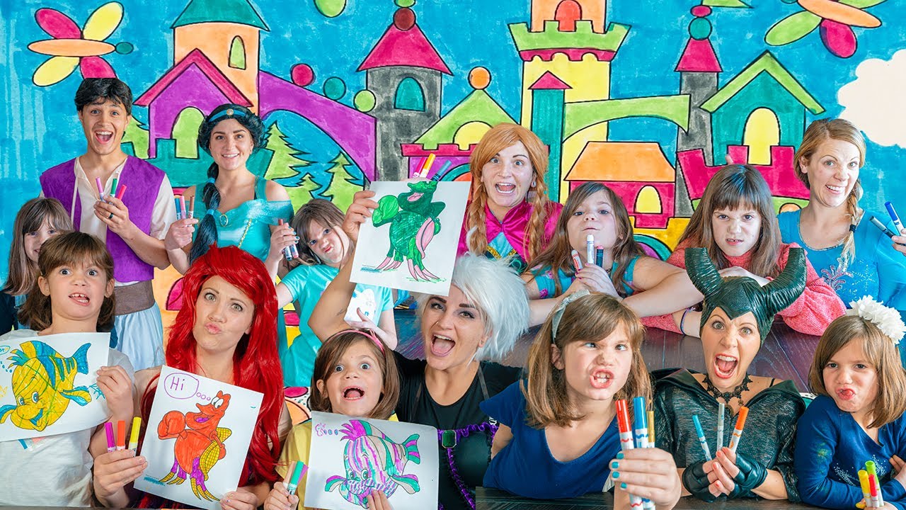 Frozen Elsa, Anna, Little Mermaid, Jasmine, Maleficent, and Aladdin 3 Marker Challenge!