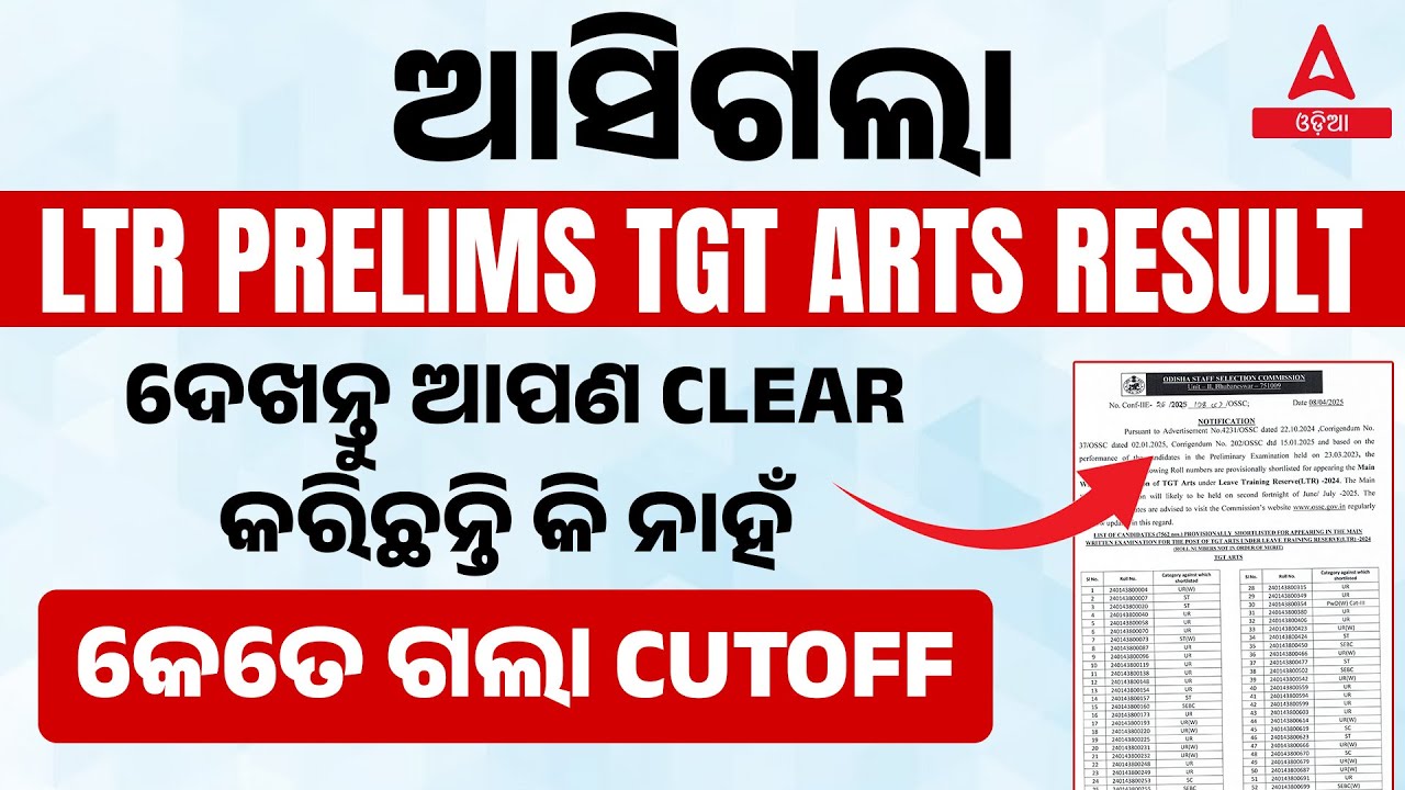 LTR Prelims Result 2025 Out | ଆସିଗଲା LTR Prelims TGT ARTS Result  | LTR Prelims Cut Off