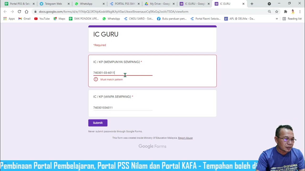 Pembinaan Google Form Untuk Nombor IC/KP (Mempunyai Tanda Sempang dan Tanpa Tanda Sempang)