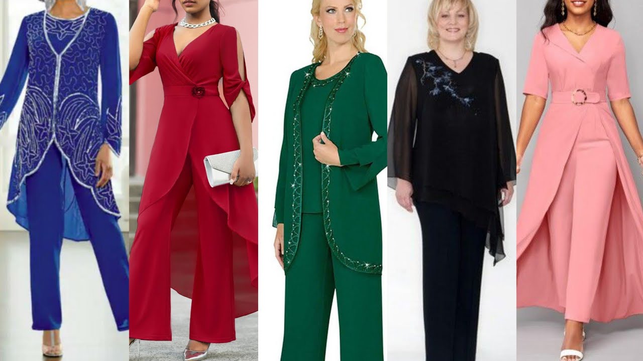 Women's Chiffon Pants Suits 3 Pieces Mother of The Bride Wedding Party Outfit Evening Dress designs