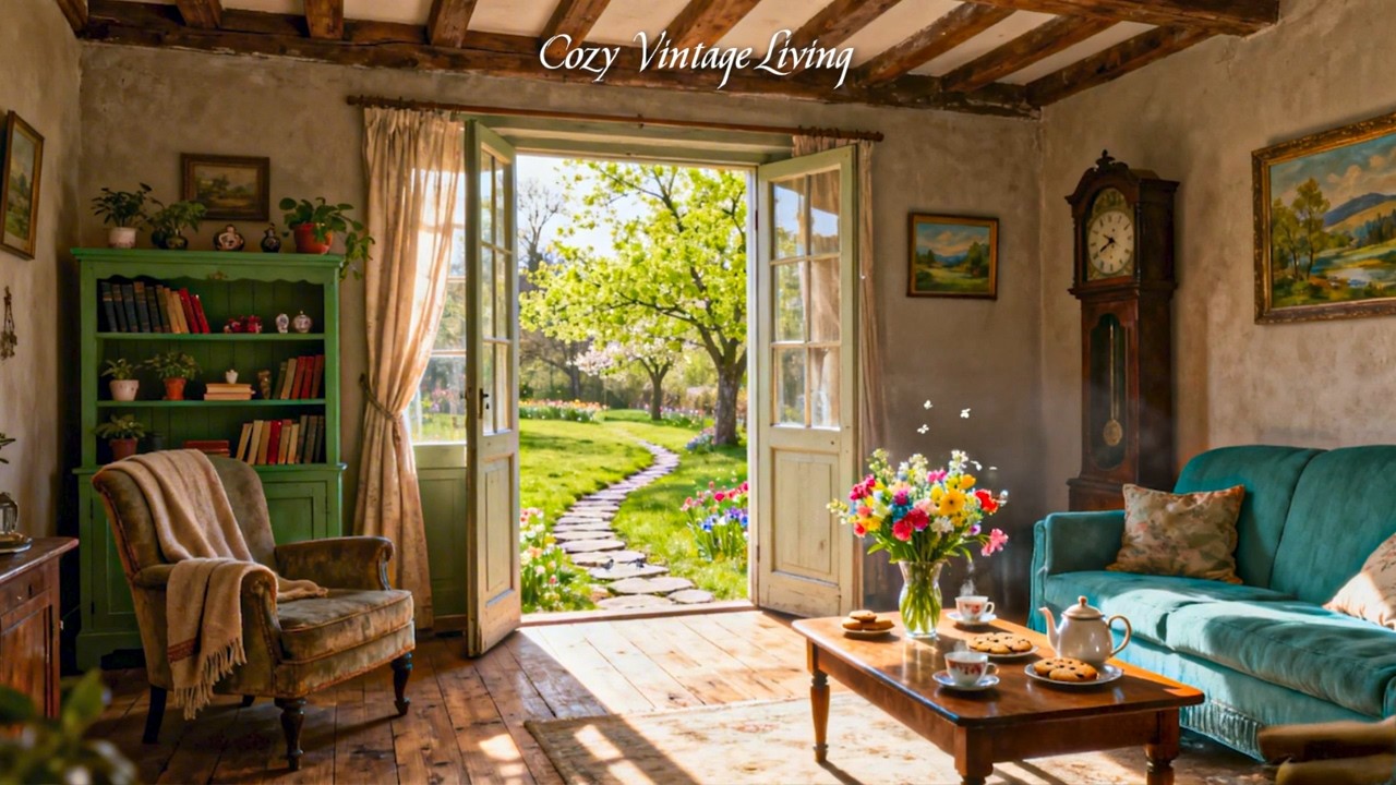 Open the Door to a Cozy Spring Garden 🌼 1950s Jazz Oldies Playing in Another Room