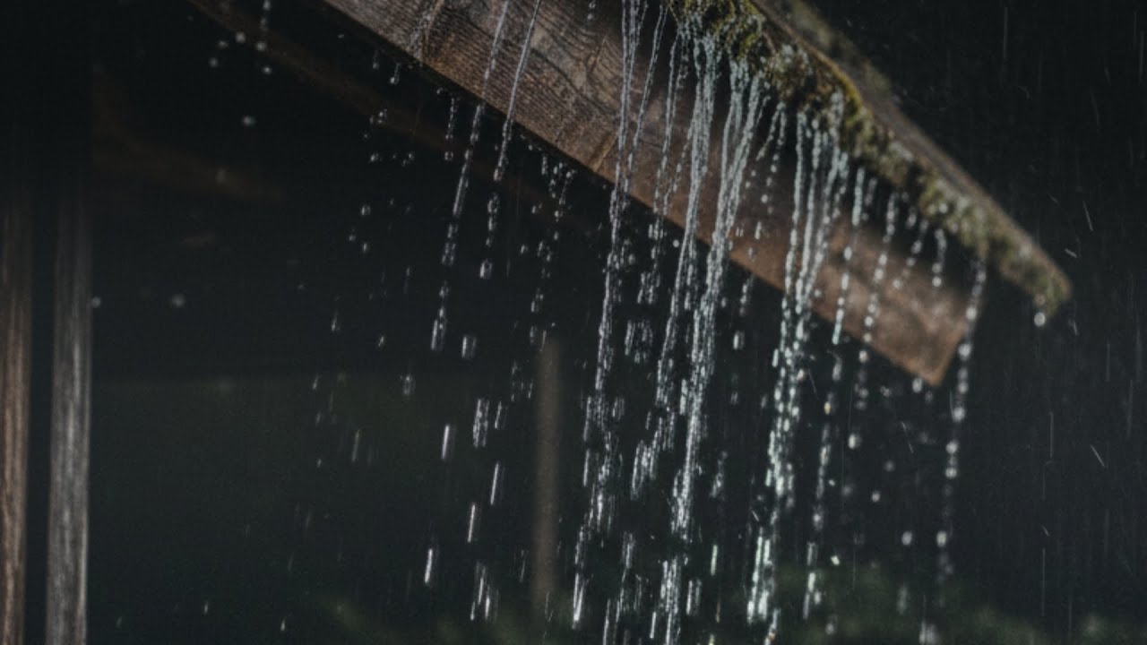 Strong Rain on a Cabin Roof at Night — 10 Hours Sleep Sounds