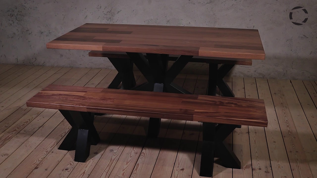 Matt Black Metal Legs And Walnut Table Top 