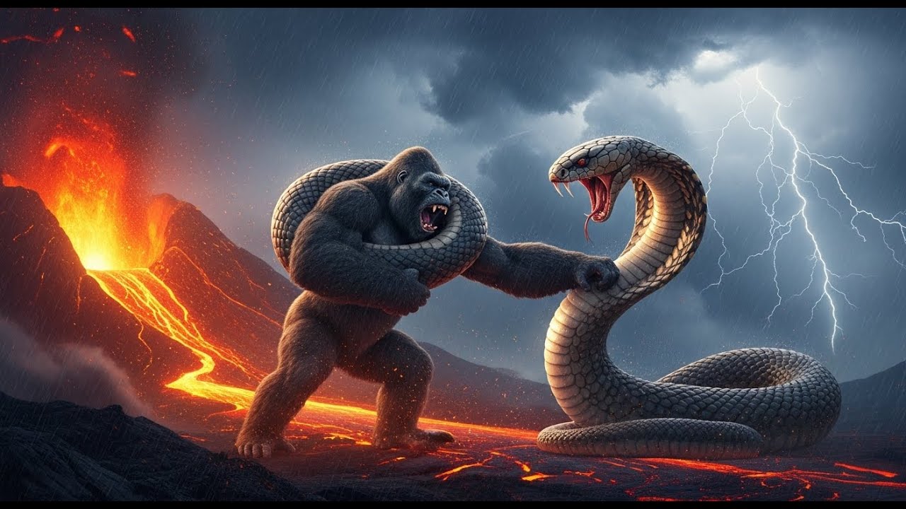 King Kong vs Giant King Cobra: Storm & Volcano Battle