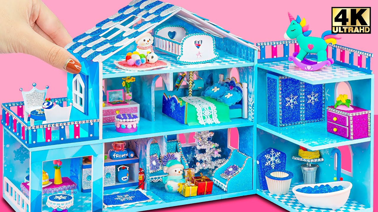 How to Build AMAZING Frozen Miniature House with 10 Room from Cardboard ❤️ DIY Miniature House