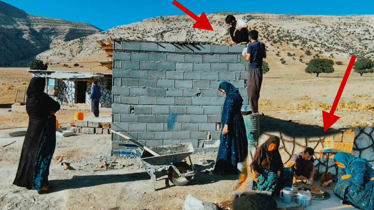 🔥Building Masoumeh's dream house;Ishaq and Haji completed the roof +baking local bread over the fire