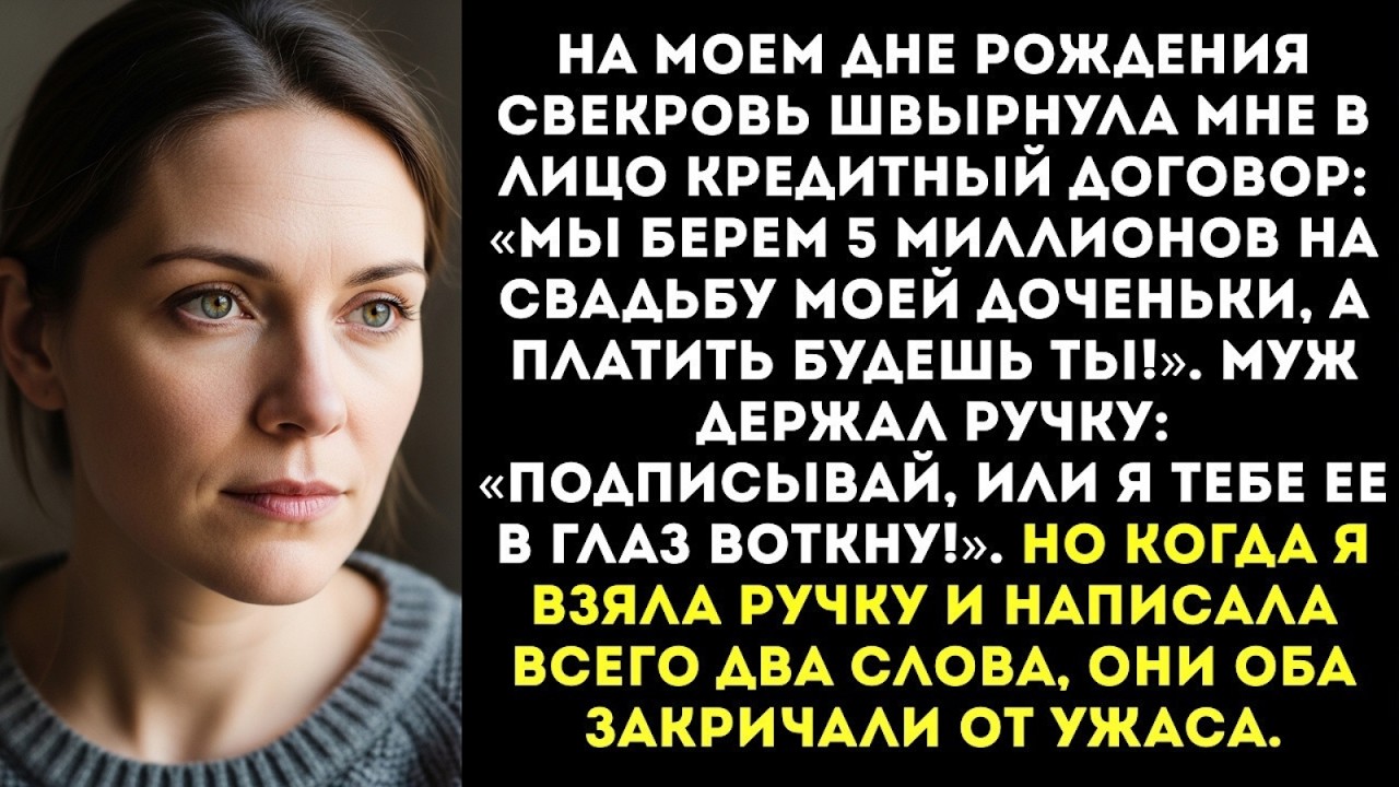 «Вот тебе подарок! Распишись за кредит в 5 миллионов на свадьбу золовки!» — рявкнула свекровь...