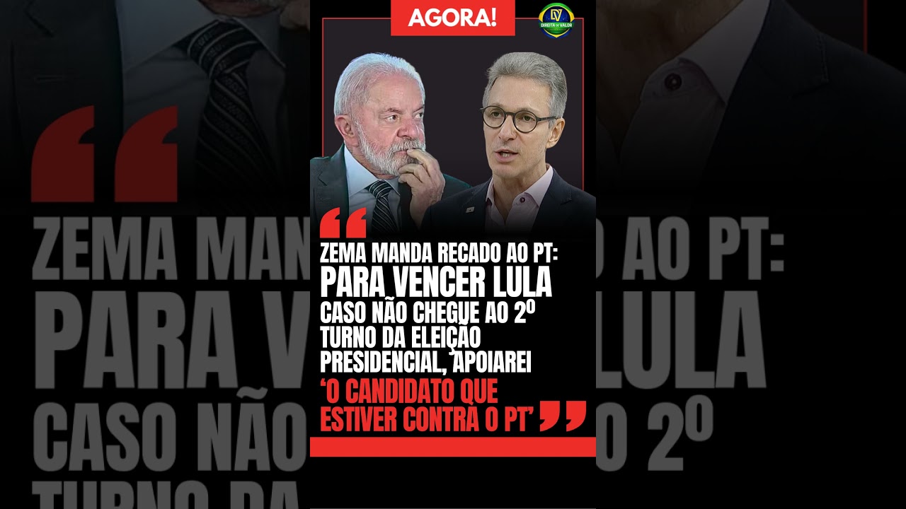 🚨 POSI&Ccedil;&Atilde;O FIRME! 💥 ROMEU ZEMA CRAVA APOIO A QUALQUER CANDIDATO ANTI-PT PARA VENCER LULA