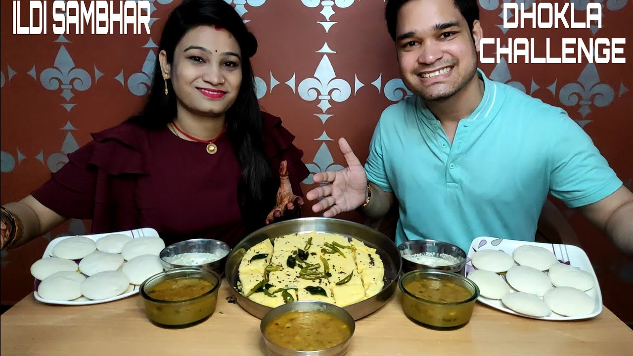 IDLI SAMBHAR AND DHOKLA EATING CHALLENGE #idli #idlisambhar #dhokla