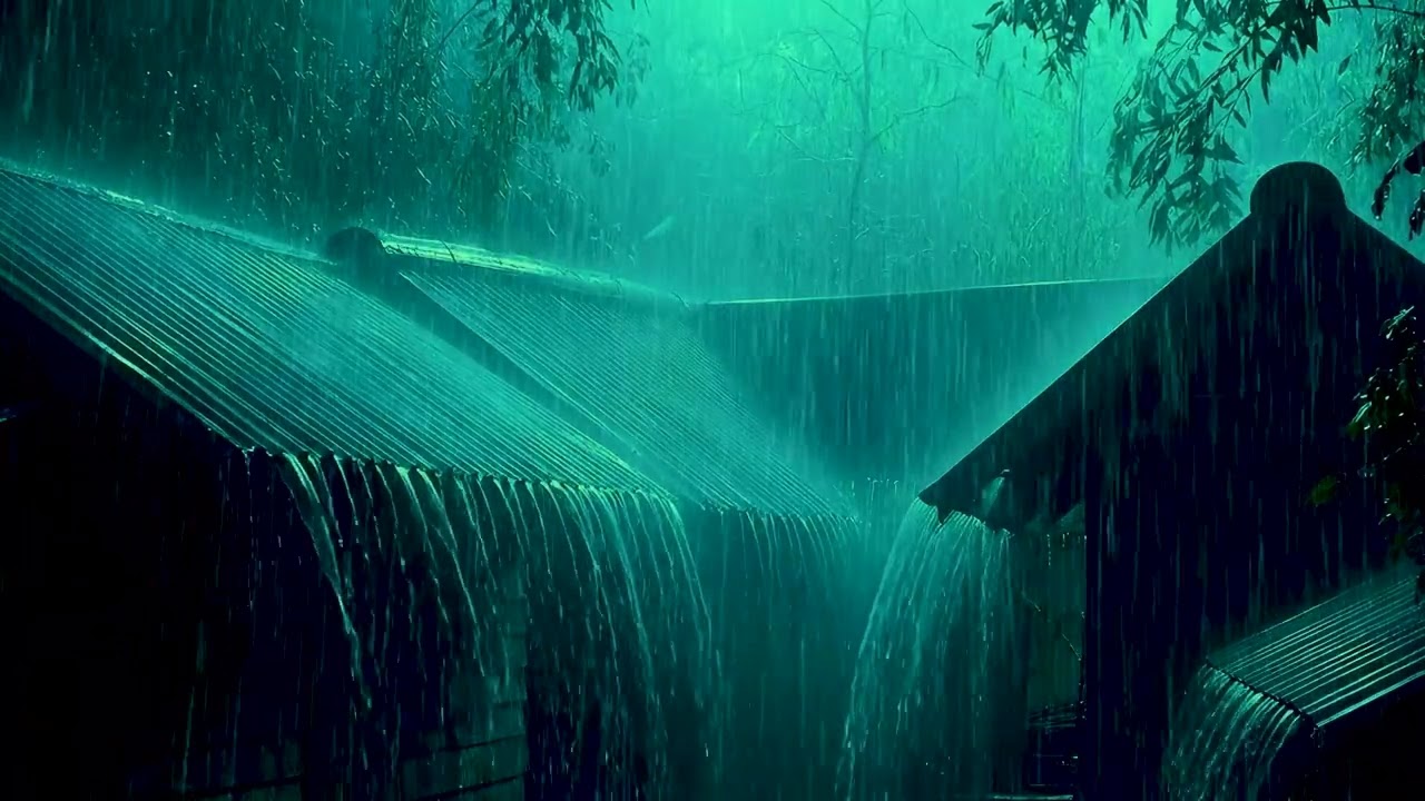 Sleep Within 3 Minutes with Heavy Rain & Rumbling Thunder on a Rusted Tin Roof at Night