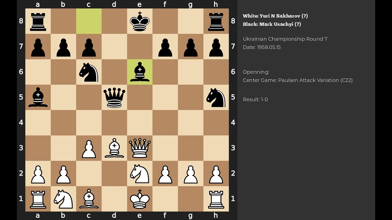 Yuri N Sakharov - Mark Usachyi | Center Game: Paulsen Attack Variation | 1958