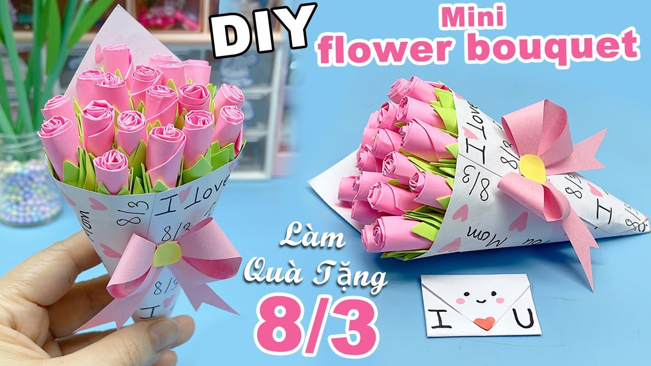 Cách làm bó hoa Mini cực cute / Làm quà tặng mẹ 8/3 | DIY paper flower