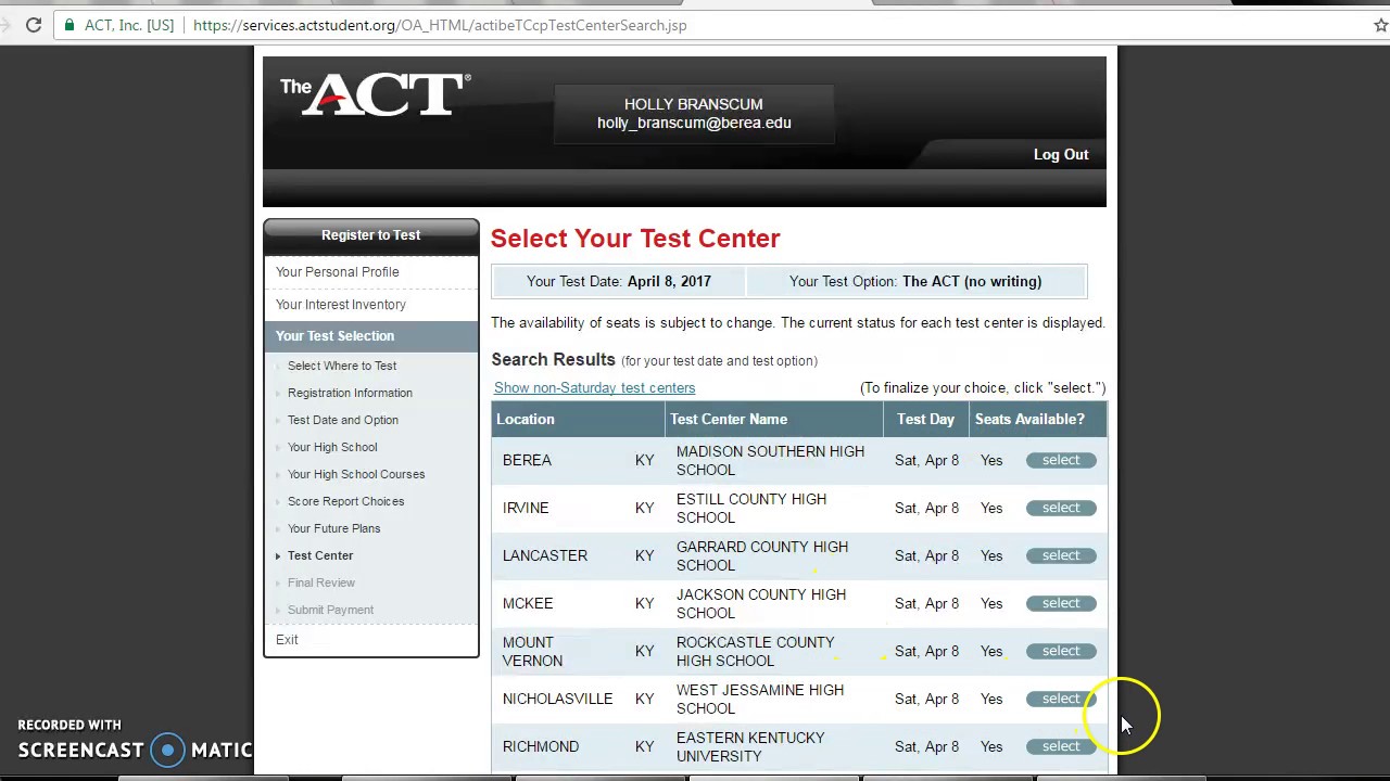 ACT TEST registration
