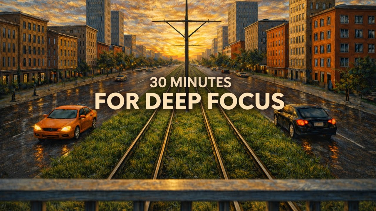 Deep Focus from a City Bridge |  Real Cars & Trams | No Music