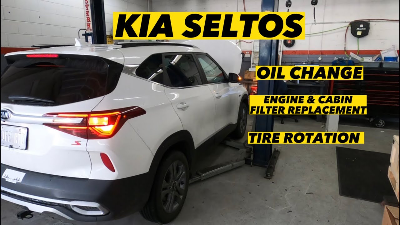How to Change Engine Oil, tire rotation, engine filter and cabin filter replacement on KIA Seltos.