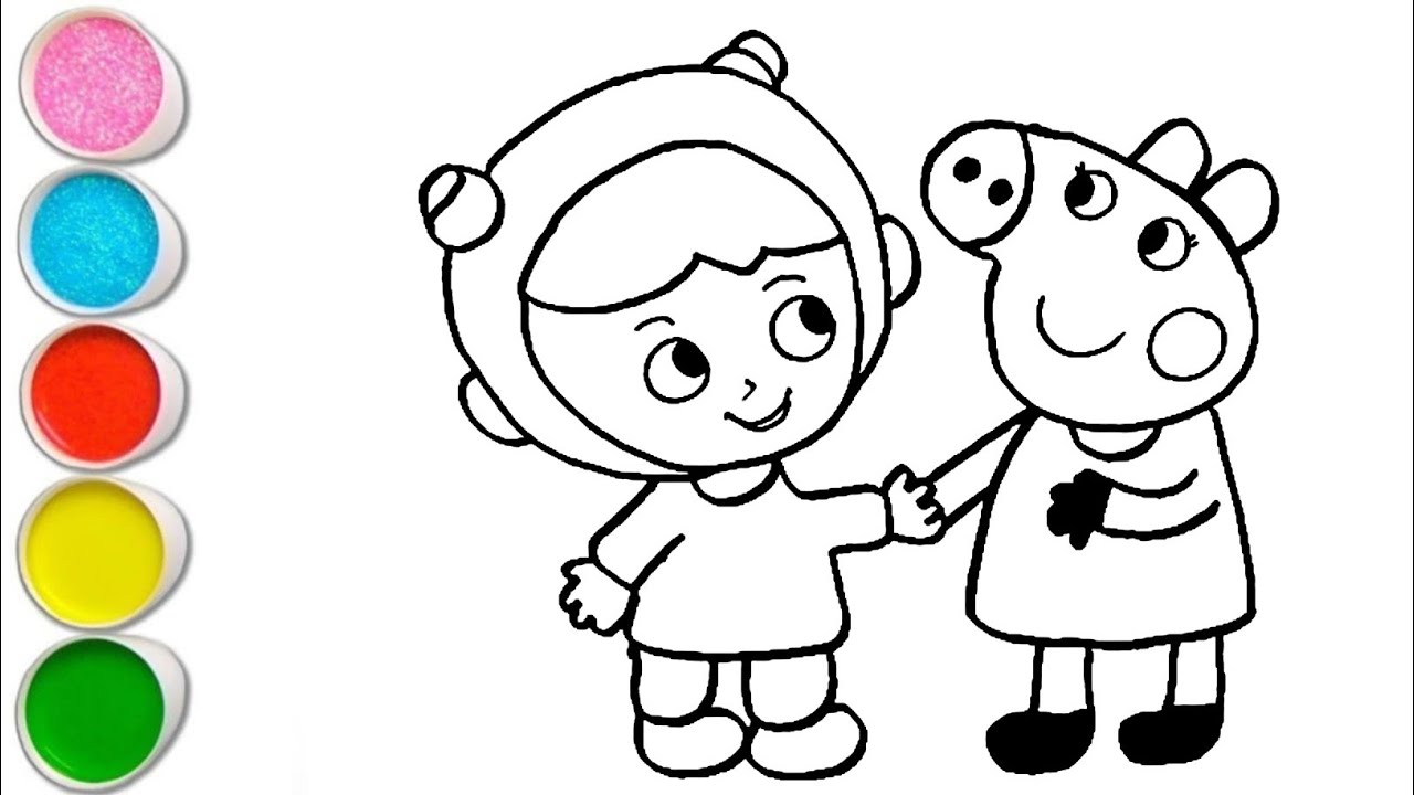Cute Nina With Pippa Pig Drawing, Painting and Coloring For Kids and Toddlers_ Kids Art