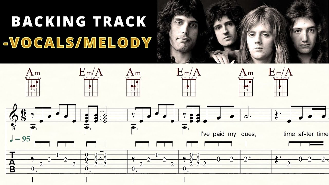 WE ARE THE CHAMPIONS | QUEEN | Capo 3rd fret! | - Vocals/Melody | Backing Track | Sheet Music & TAB