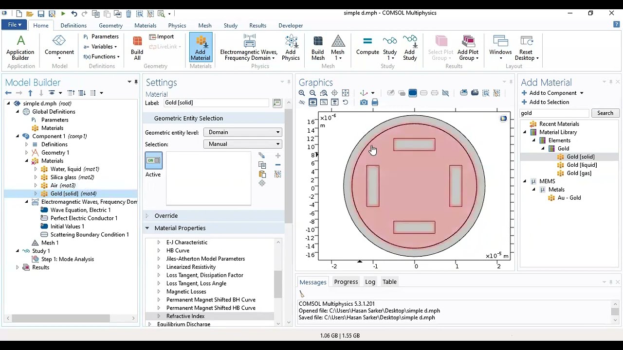 How to add RI of Gold (Au) in Comsol Multiphysics