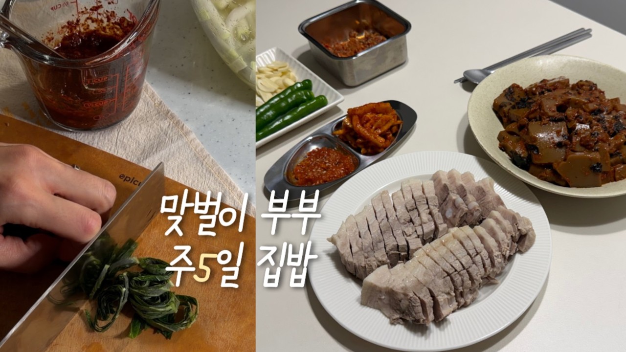 🐝2교대 근무 직장인의 집밥 브이로그ㅣ신혼부부 일주일 집밥 메뉴ㅣ봄동 레시피 추천ㅣ보쌈 무김치 만들기ㅣ냉털 요리