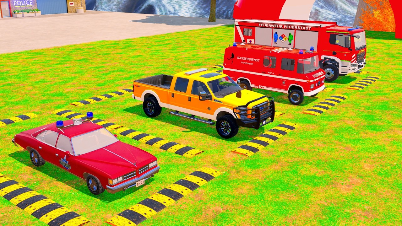 TRANSPORTING POLICE CARS, FIRE TRUCK, AMBULANCE VEHICLES WITH LED EYE TRUCKS ! Farming Simulator 22