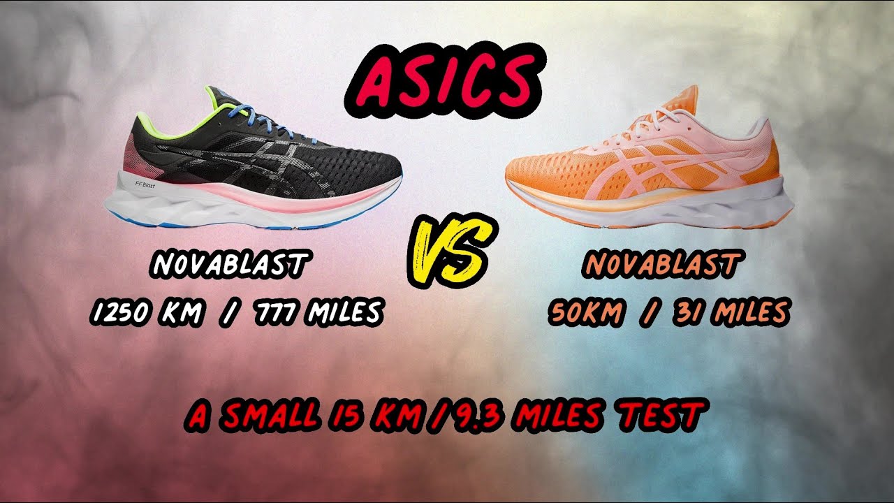Asics Novablast after 1250 km Vs 50 km.  A small 15 km test on the treadmill - That surprises me.
