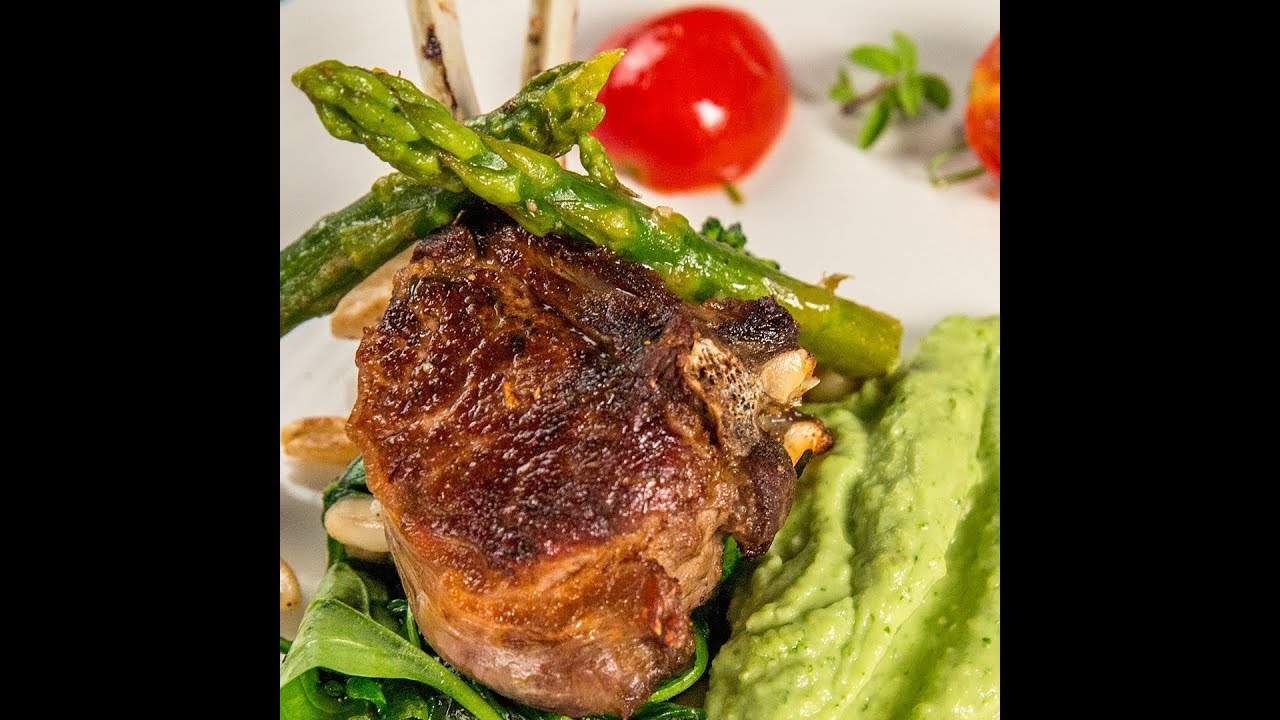 Lamb Ribs with Avocado Mash and Sauteed Veggies