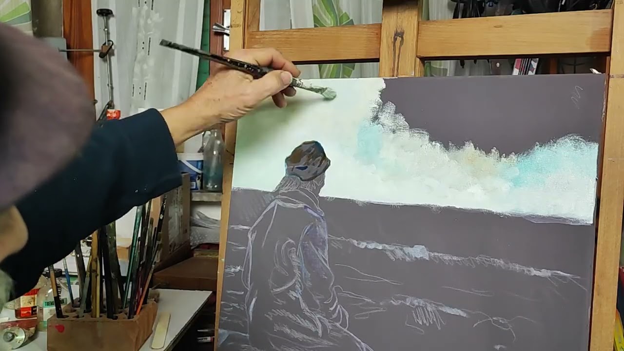 Ascoltare il mare, olio su tela, tutorial completo