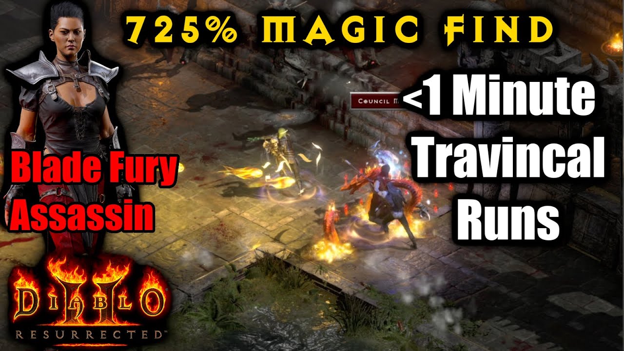 725% mf Blade Fury Assassin Travincal sub 1 Minute Runs - Diablo 2 Resurrected