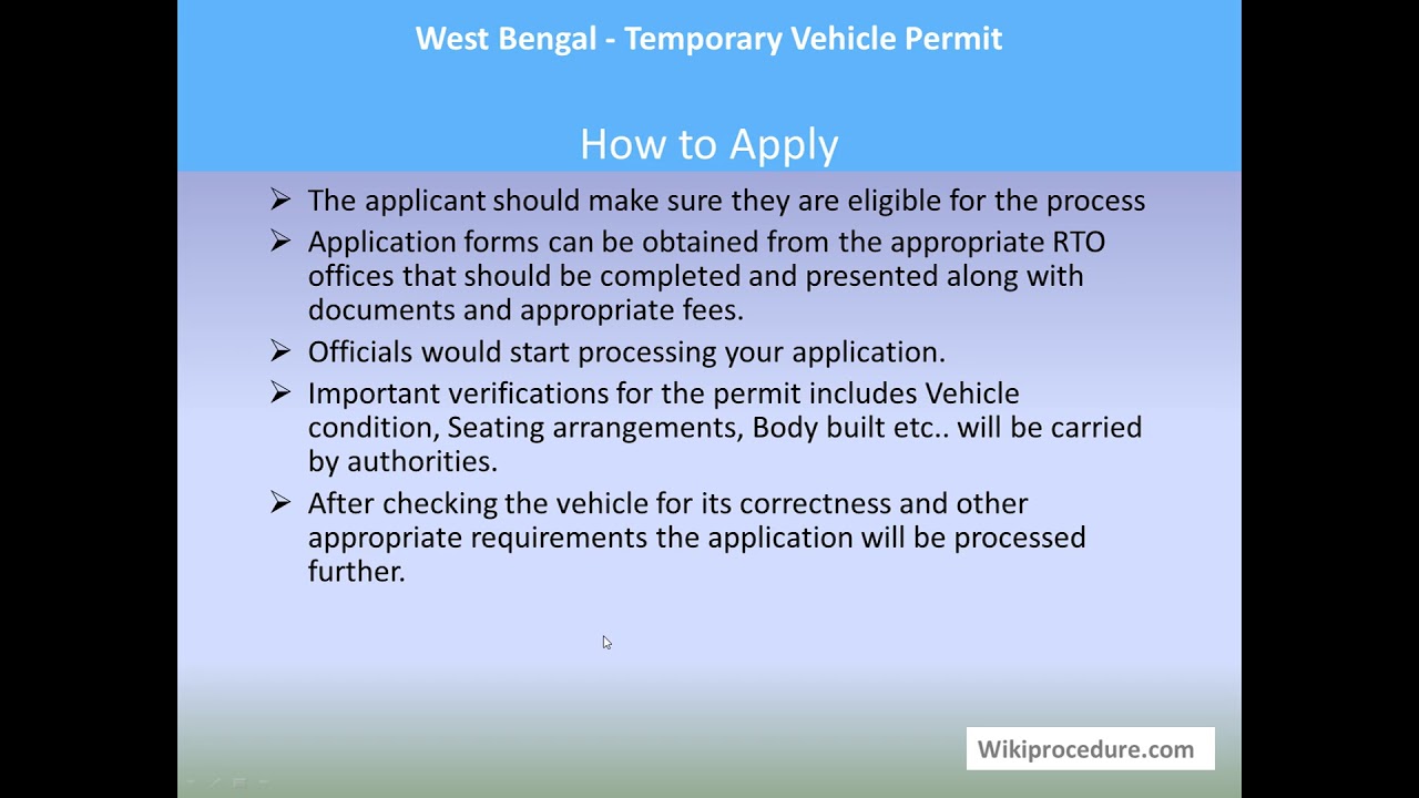 West Bengal - Temporary Vehicle Permit