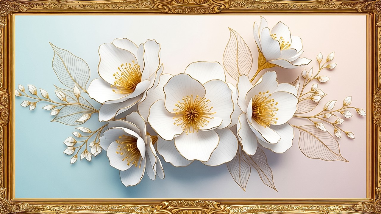 Luxury White Flowers with Gold Accents 🌸 Relaxing Floral Art 4K#whiterose ,#relaxingvideo ,#tvart ,