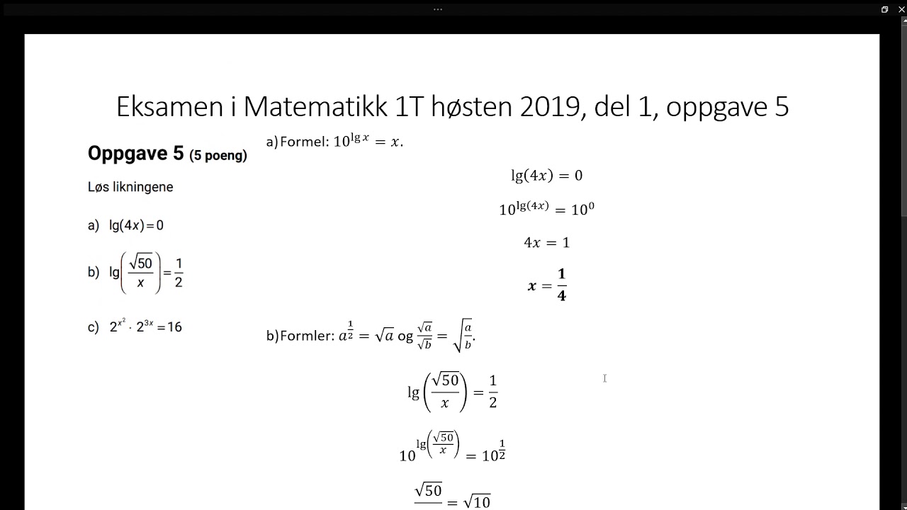 Eksamen i Matematikk 1T høsten 2019, del 1, oppgave 5