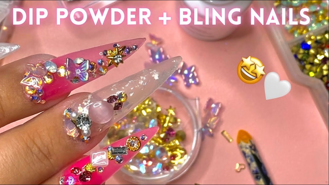 Trying dip powder with press ons! | press on nails with dip powder tutorial | bling nails tutorial