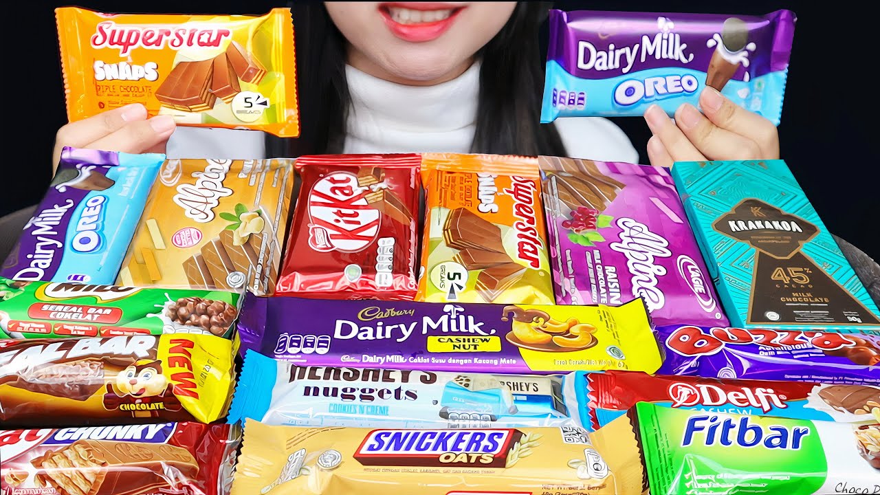 CHOCOLATE PARTY! ASMR KITKAT, CADBURY OREO, HERSHEY'S NUGGETS, SNICKERS, KRAKAKOA, DELFI BUZZA, MILO