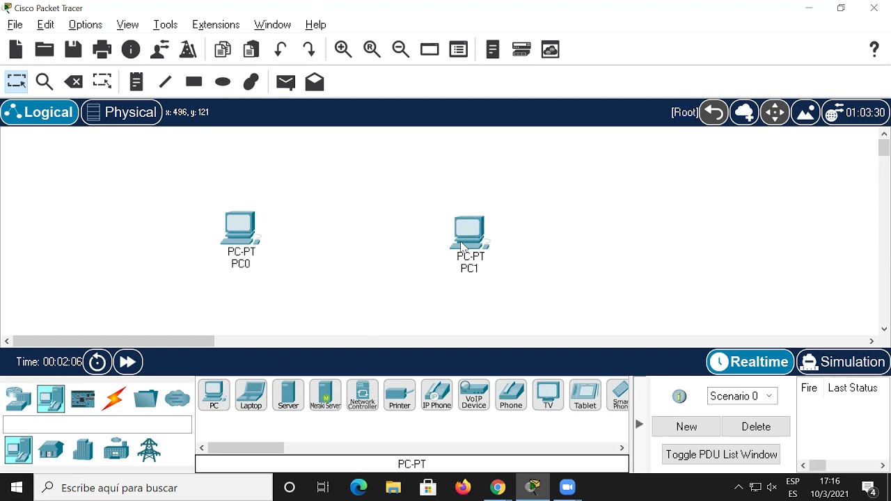 Cisco Packet Tracer: Conexi&oacute;n de dos computadoras por cable directo