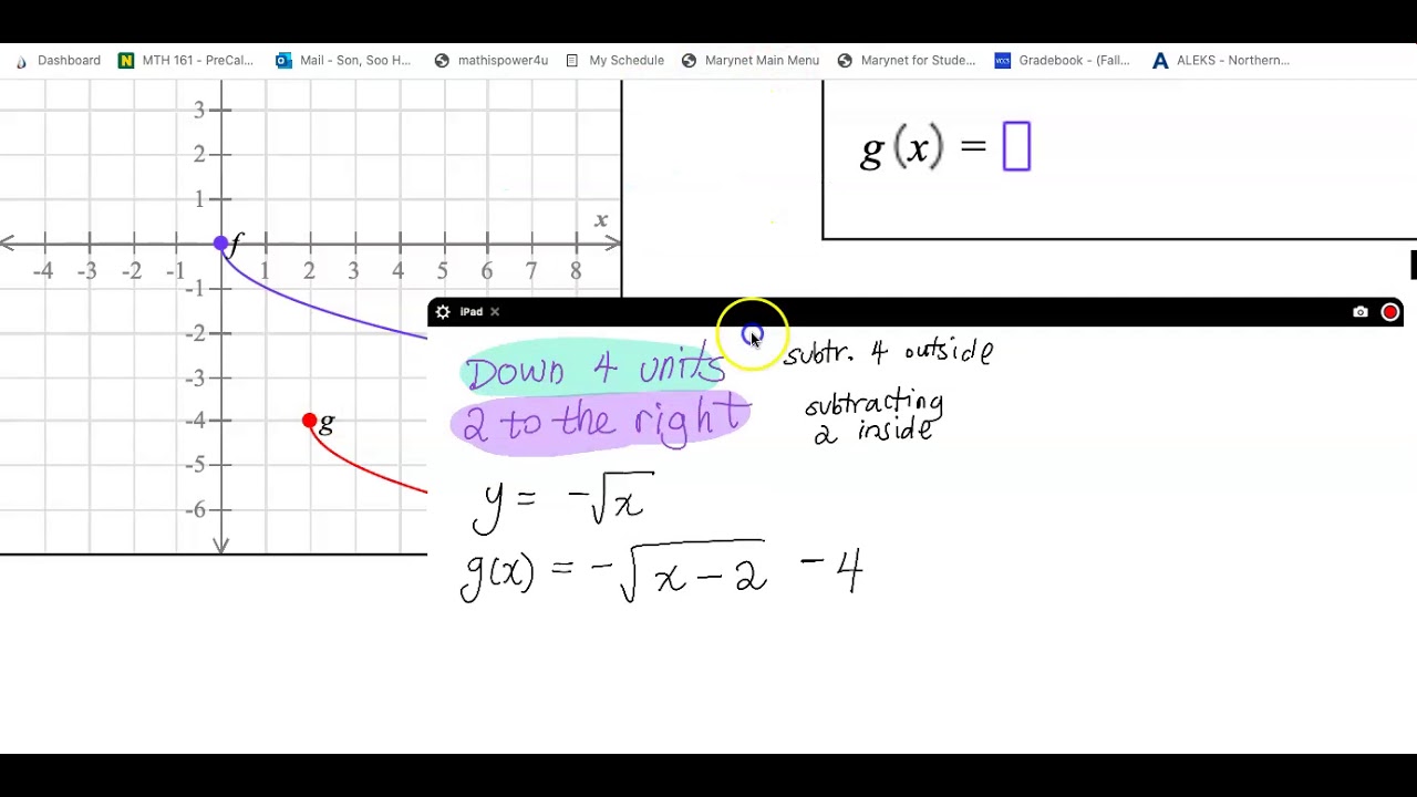 Writing an equation for a function after a vertical and horizontal translation ALEKS HW