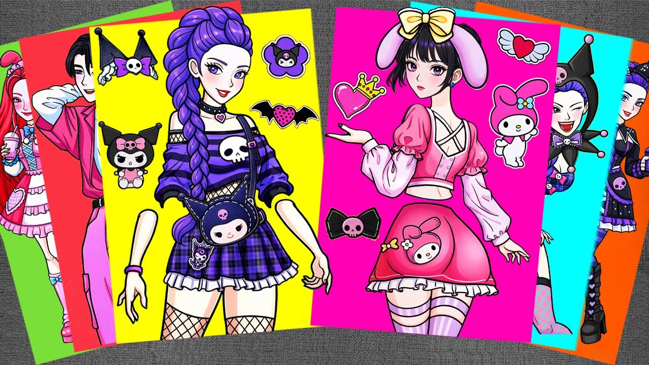 [🌈Paper DIY🌈] HUNTRIX RUMI & ZOEY COSPLAY KUROMI & MY MELODY 🎀 KPOP DEMON HUNTERS | STICKER BOOK DIY