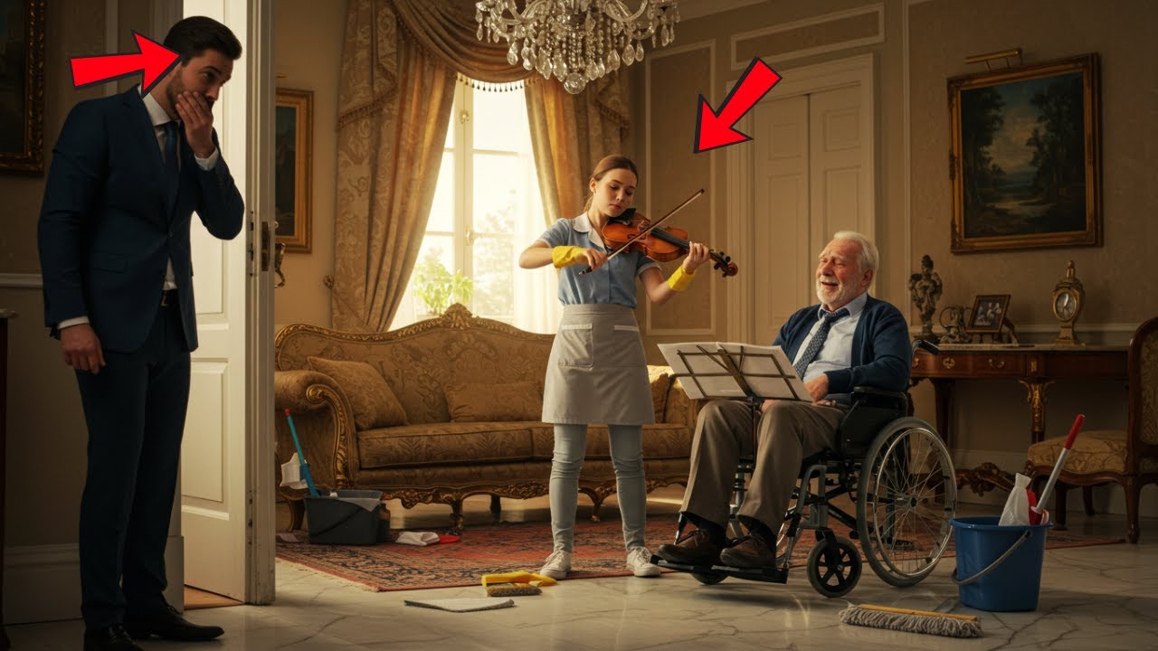 MILIONARIO sorprese la sua DONNA DELLE PULIZIE suonare il VIOLINO per il SUOCERO IN CARROZZINA...