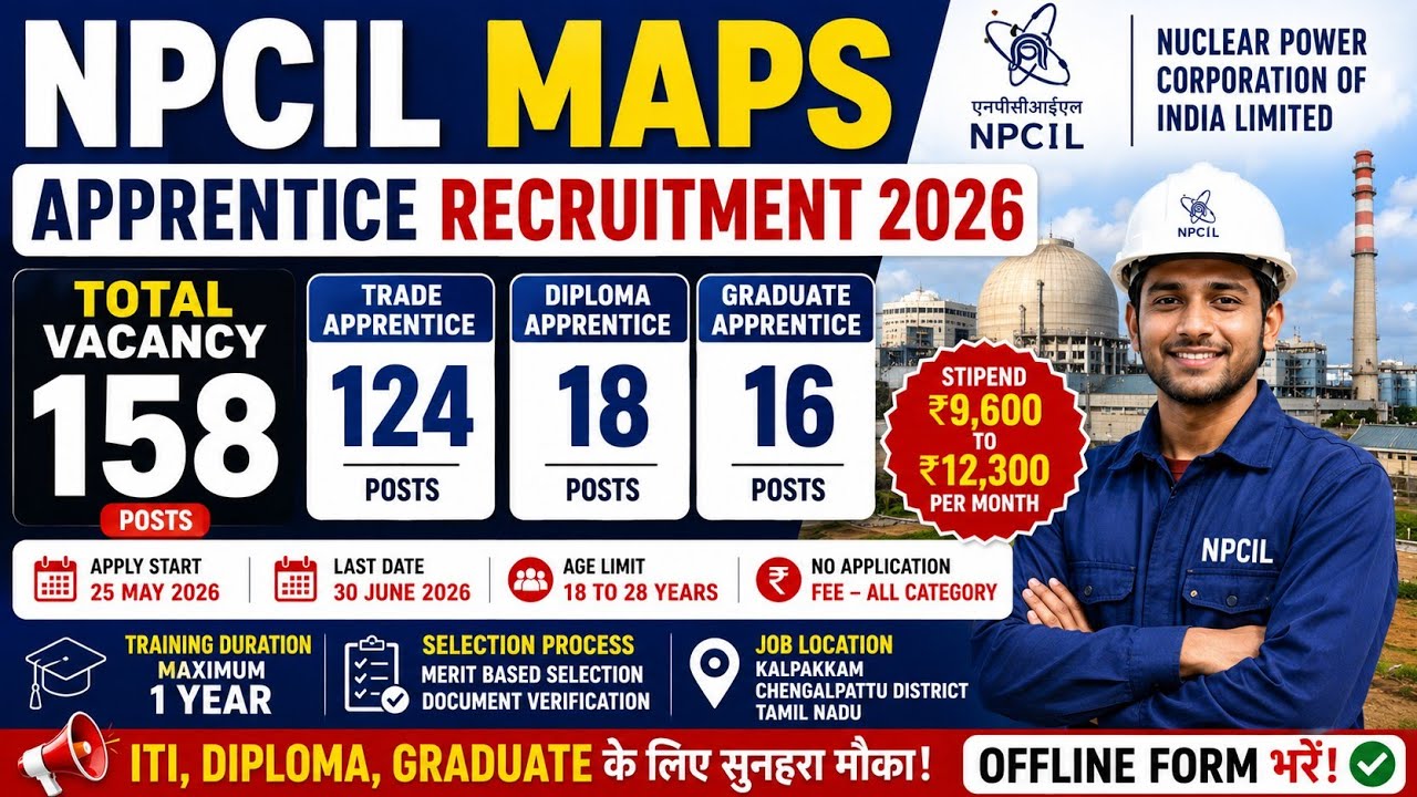 NPCIL MAPS Vacancy 2026 | NPCIL Apprentice Recruitment 2026 Graduate Apprentice | Full Details😱😱