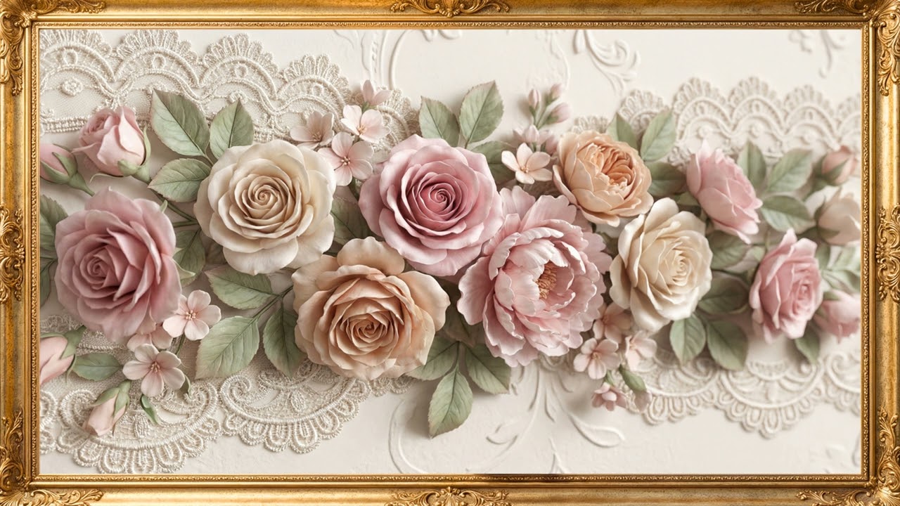 Luxury 3D Floral Lace Wall Art 🌹  Romantic Vintage Roses  Cinematic Octane Render 1