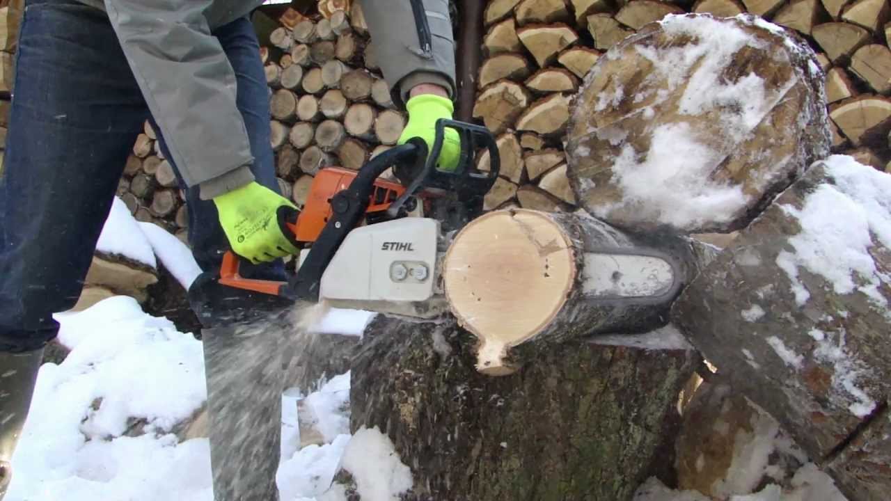 STIHL ms 230 piłowanie drewna brzoza 18 cm S&auml;gen Birke sawing birch Motors&auml;gen saws