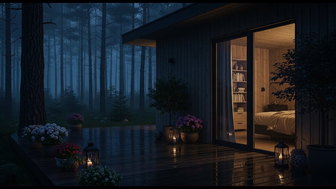 [ NO ADS ] Peaceful Rainy Night Cabin 🌧️ Calm Piano Music for Stress Relief & Sleep