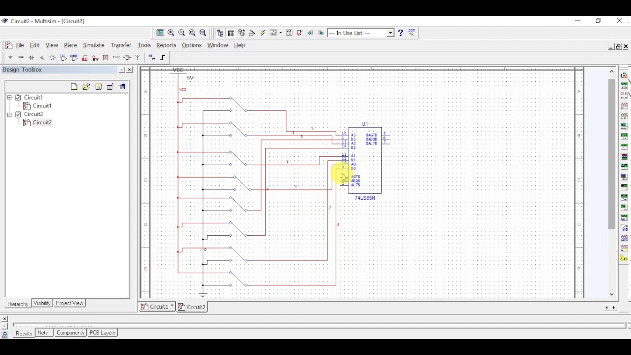 practical/experiment on 4 bit comparator 74ls85